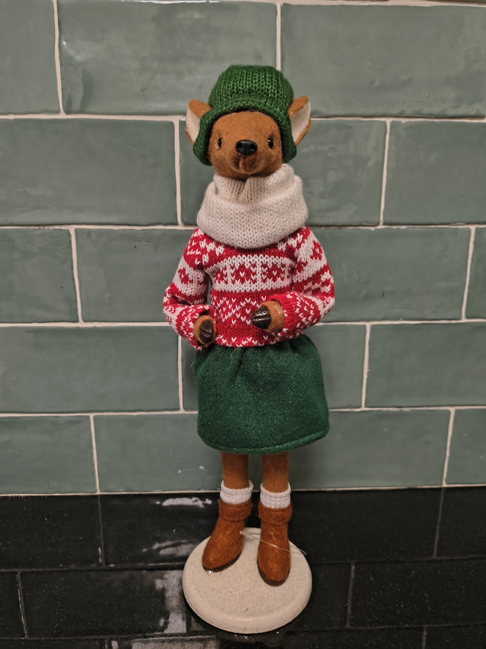 Target Festive Lady Deer Figure in Green Skirt & Red Nordic Sweater On Stand